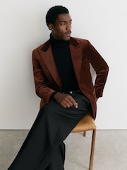 Reiss Tobacco Brown Apsara Classic Fit Velvet Single-Breasted Blazer - Image 8 of 11