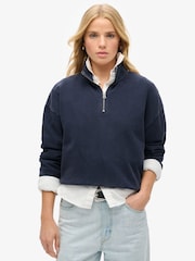 Superdry Rich Navy Glacier Grey Marl 100% Cotton Essential Half Zip Sweatshirt - Image 1 of 5