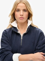 Superdry Rich Navy Glacier Grey Marl 100% Cotton Essential Half Zip Sweatshirt - Image 3 of 5