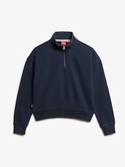 Superdry Rich Navy Glacier Grey Marl 100% Cotton Essential Half Zip Sweatshirt - Image 4 of 5