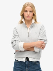 Superdry Glacier Grey Marl Glacier Grey Marl 100% Cotton Essential Half Zip Sweatshirt - Image 1 of 5