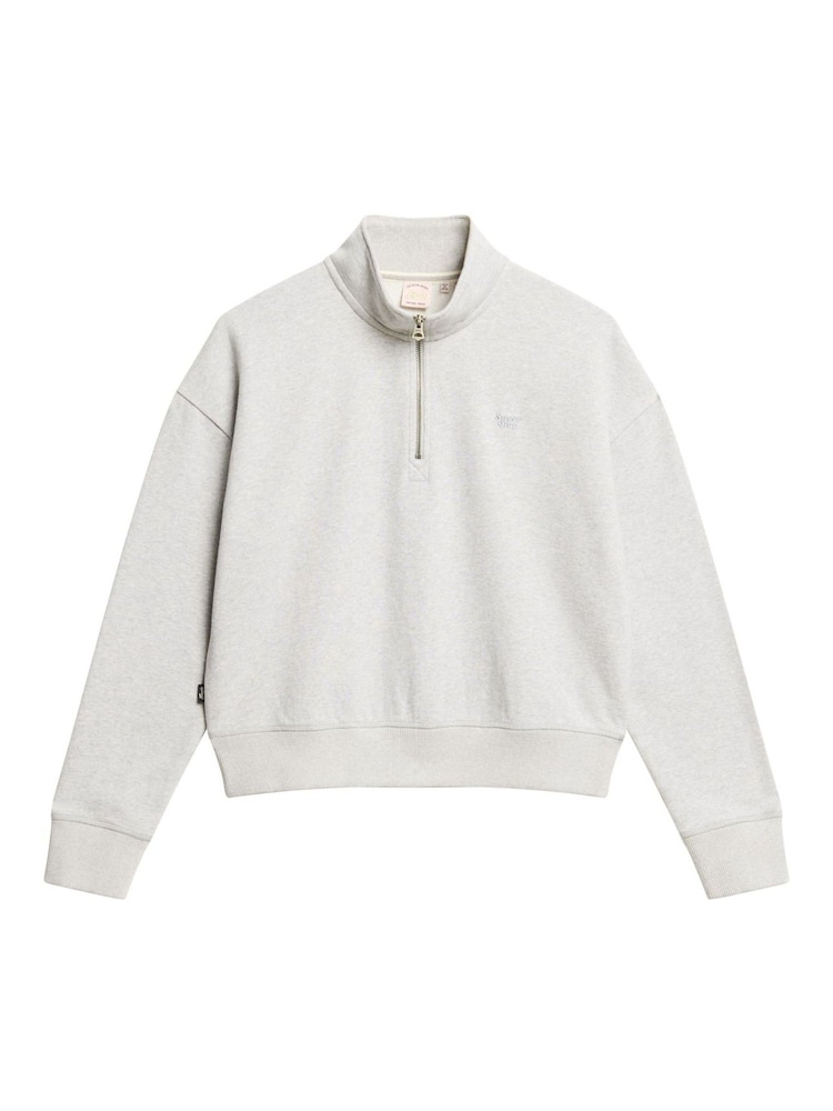 Superdry Glacier Grey Marl Glacier Grey Marl 100% Cotton Essential Half Zip Sweatshirt - Image 4 of 5