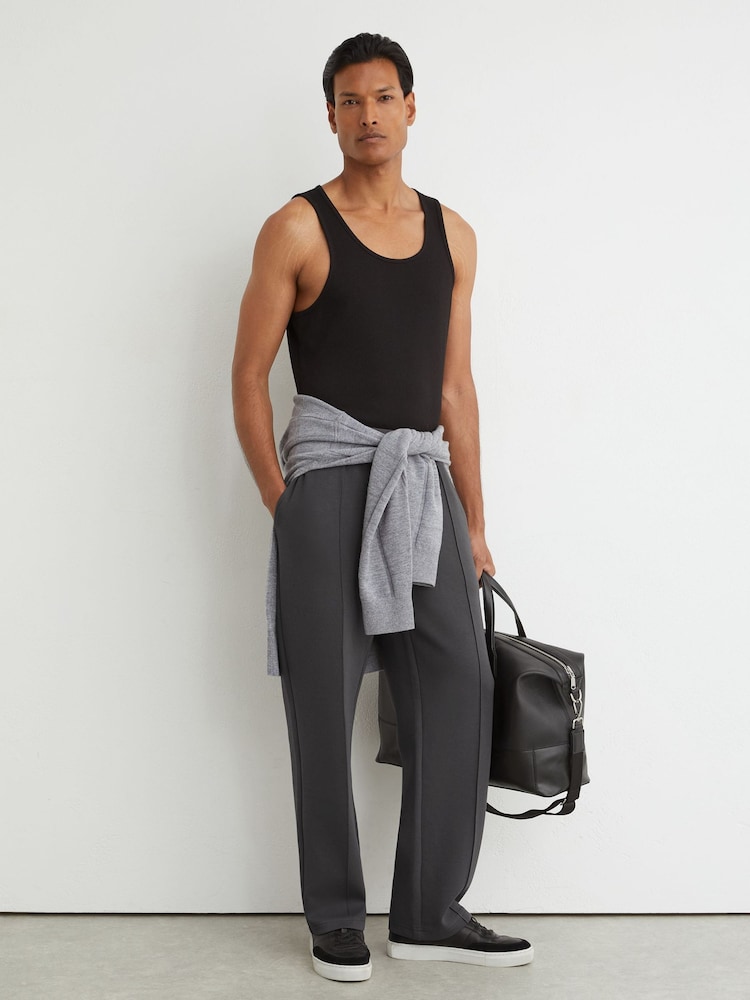 Reiss Charcoal Grey Form Premium Interlock Straight-Leg Joggers - Image 1 of 7 Reiss Charcoal Grey Form Premium Interlock Straight-Leg Joggers - Image 1 of 7