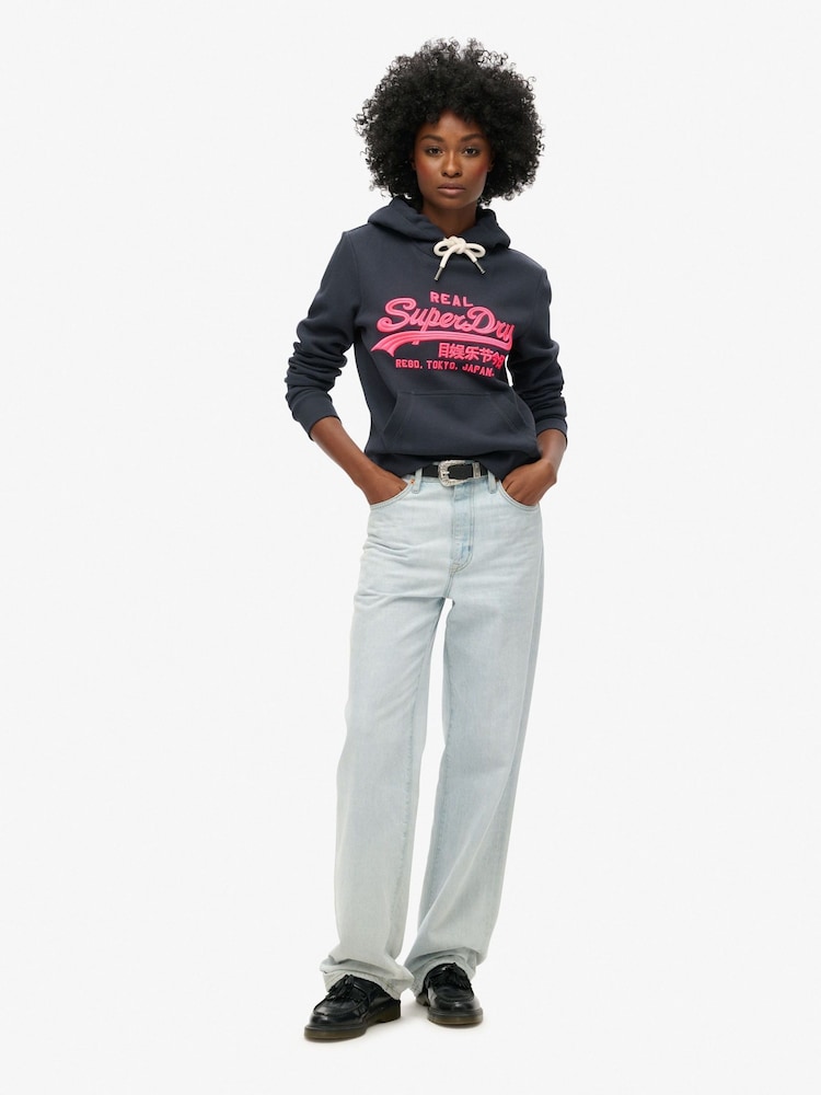 Superdry Eclipse Navy Neon vl Emb Graphic Hoodie - Image 1 of 4