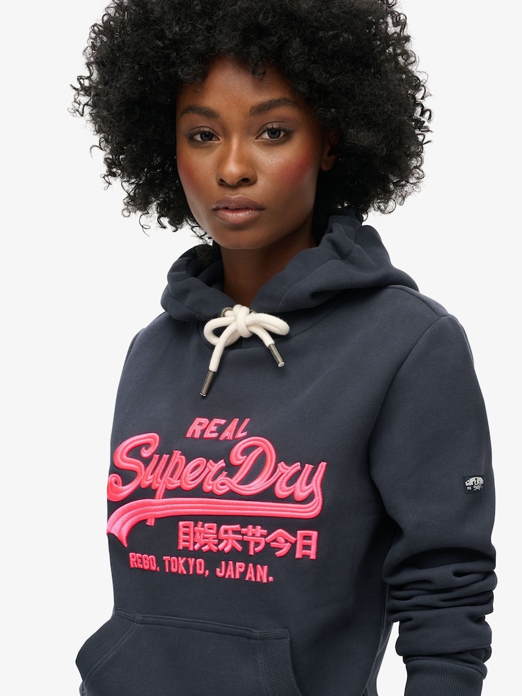 Superdry Eclipse Navy Neon vl Emb Graphic Hoodie - Image 2 of 4