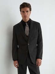 V barvi oglja - Blazer flanelaste obleke z enorednim zapenjanjem iz mešanice volne Reiss Collin - Slika 1 iz 8