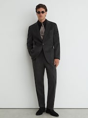 V barvi oglja - Blazer flanelaste obleke z enorednim zapenjanjem iz mešanice volne Reiss Collin - Slika 4 iz 8