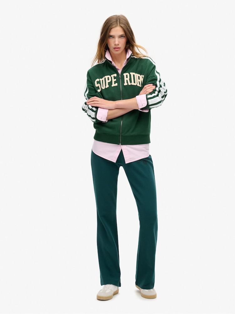 Superdry Enamel Green 100% Cotton Athletic Applique Loose Zip Track Jacket - Image 2 of 5