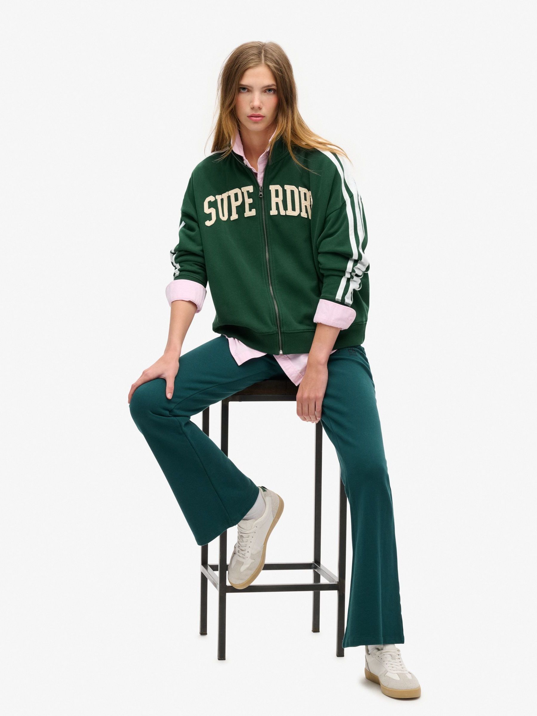 Buy Superdry Enamel Green 100% Cotton Athletic Applique Loose Zip