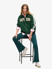 Superdry Enamel Green 100% Cotton Athletic Applique Loose Zip Track Jacket - Image 3 of 5
