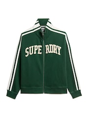 Superdry Enamel Green 100% Cotton Athletic Applique Loose Zip Track Jacket - Image 4 of 5