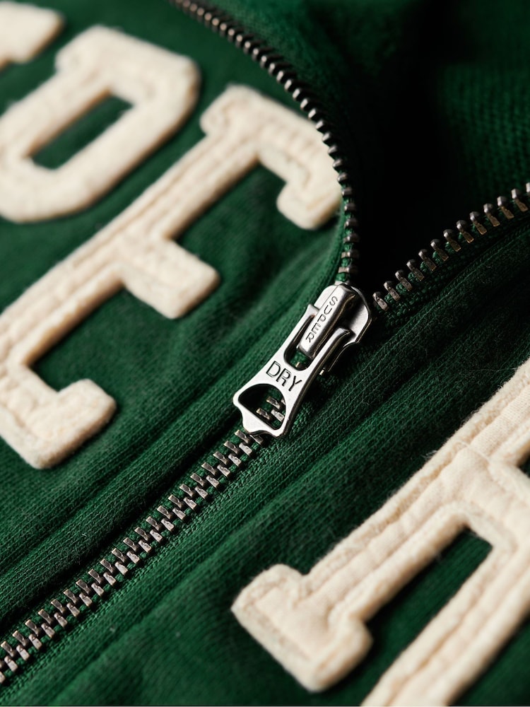 Superdry Enamel Green 100% Cotton Athletic Applique Loose Zip Track Jacket - Image 5 of 5