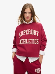 Superdry Bordeaux Red Oversize Athletic 100% Cotton Appliqu Crew Hoodie - Image 1 of 3