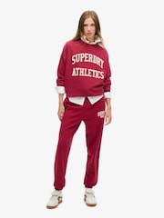 Superdry Bordeaux Red Oversize Athletic 100% Cotton Appliqu Crew Hoodie - Image 2 of 3