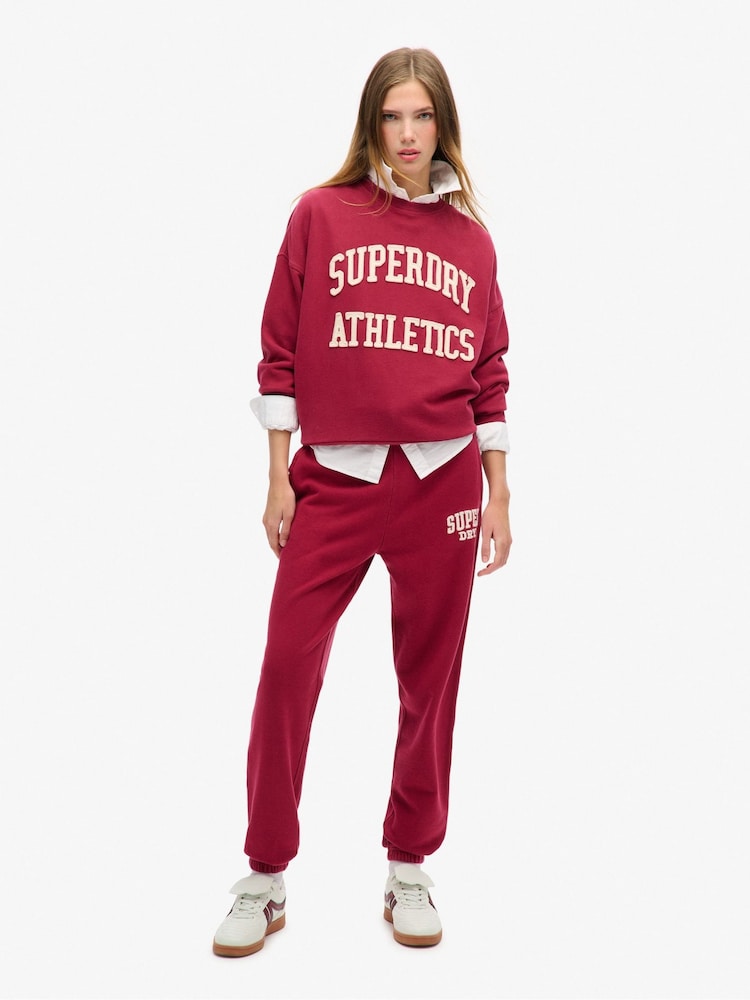 Superdry Bordeaux Red Oversize Athletic 100% Cotton Appliqu Crew Hoodie - Image 2 of 3