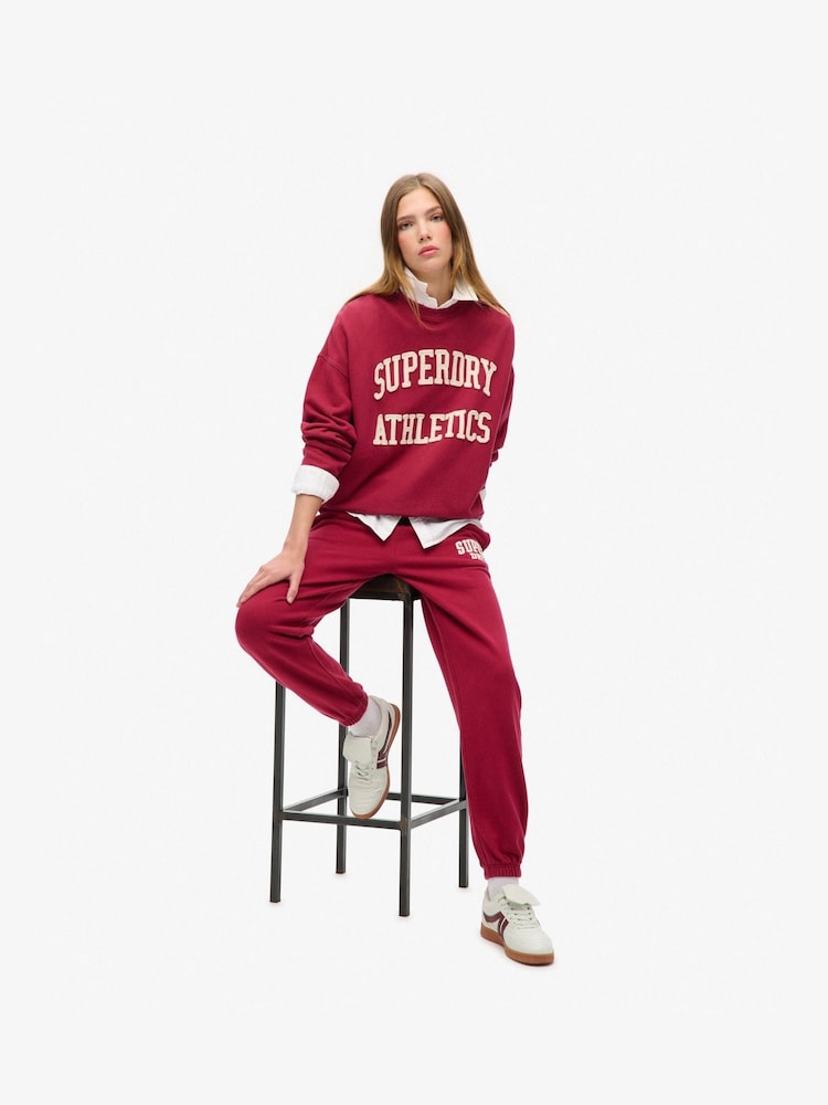 Superdry Bordeaux Red Oversize Athletic 100% Cotton Appliqu Crew Hoodie - Image 3 of 3