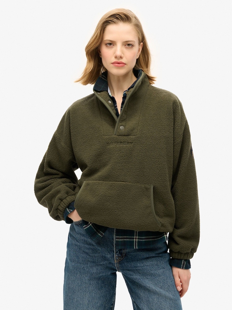Superdry Army Khaki Sport Tech Sherpa Henley Hoodie - Image 1 of 6