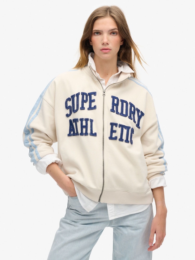 Tórtola crema - Chaqueta deportiva holgada de algodón 100 % con detalles de Superdry - Imagen 1 de 5