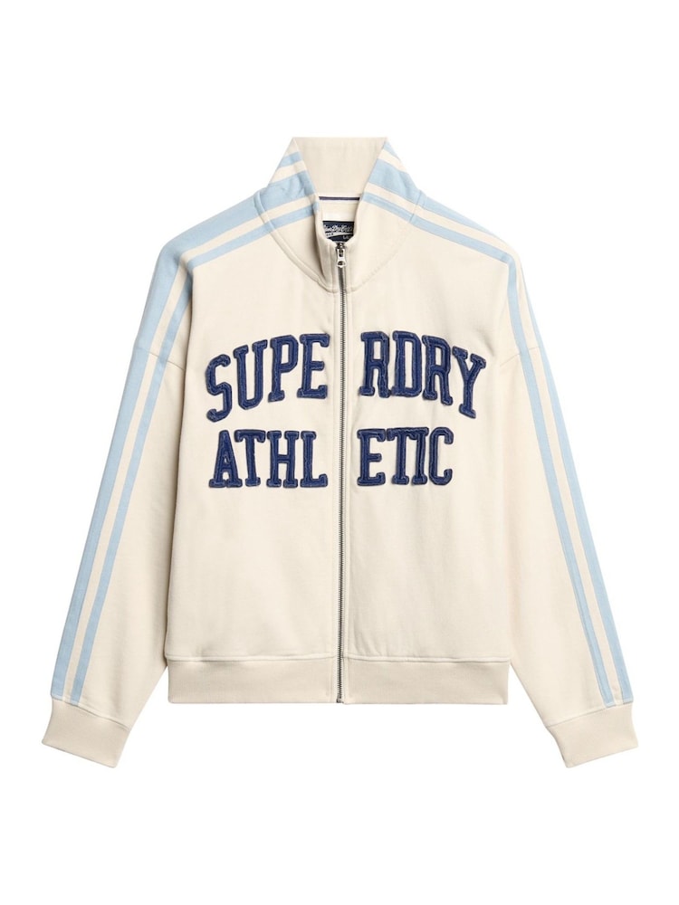 Turtledove Cream - Superdry 100% bomull Athletic Applique Loose Zip Track Jakke - Bilde 4 av 4