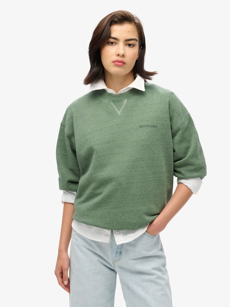 Superdry Buffalo Green Denver Orange 100% Cotton Essential Logo Overdyed Sweatshirt - Image 1 of 4