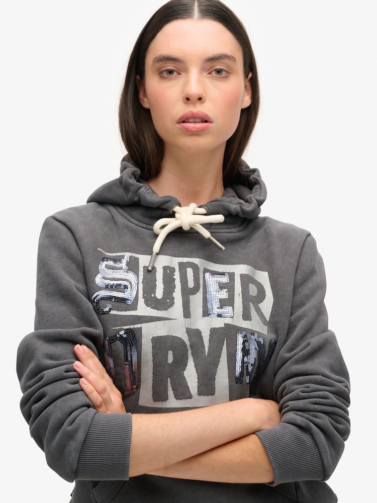 Superdry Blackboard Embellished Punk Graphic Hood - Image 2 of 4