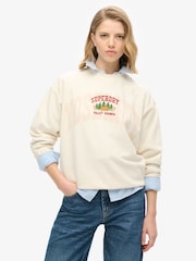 Superdry Cream Eclipse Navy Travel Souvenir Loose Crew Sweatshirt - Image 1 of 1