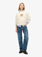 Superdry Cream Eclipse Navy Travel Souvenir Loose Crew Sweatshirt - Image 3 of 5