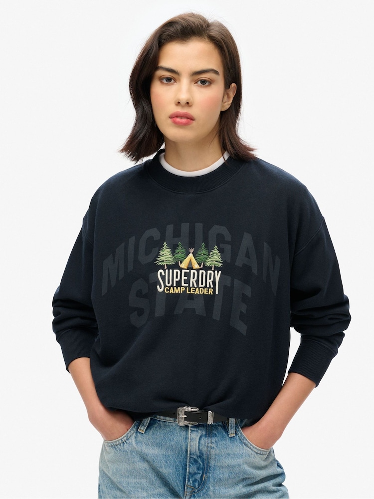 Superdry Eclipse Navy Eclipse Navy Travel Souvenir Loose Crew Sweatshirt - Image 1 of 1