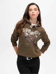 Superdry Deep Khaki Green Embellished Punk Graphic Hood - Image 1 of 3