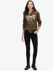 Superdry Deep Khaki Green Embellished Punk Graphic Hood - Image 2 of 3