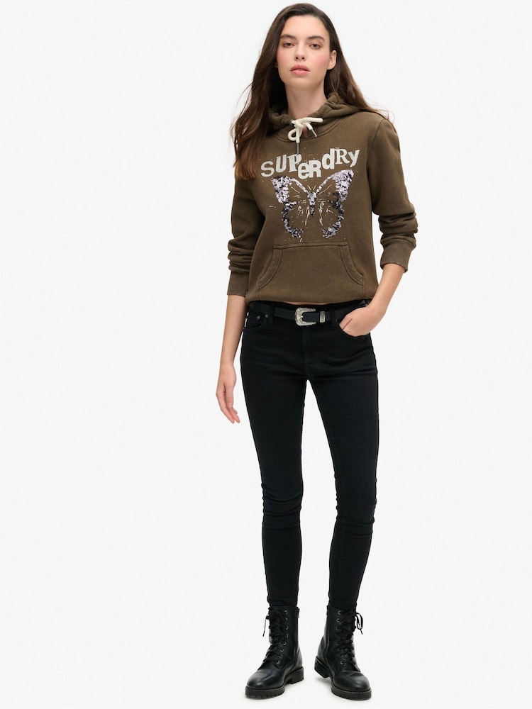 Superdry Deep Khaki Green Embellished Punk Graphic Hood - Image 2 of 3