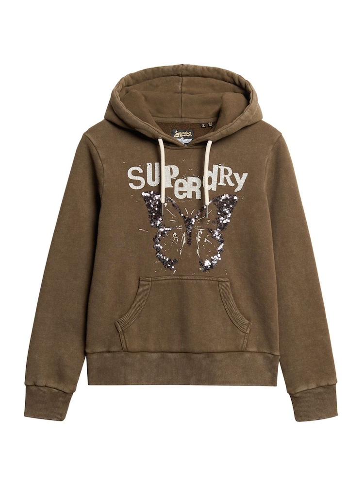 Superdry Deep Khaki Green Embellished Punk Graphic Hood - Image 3 of 3