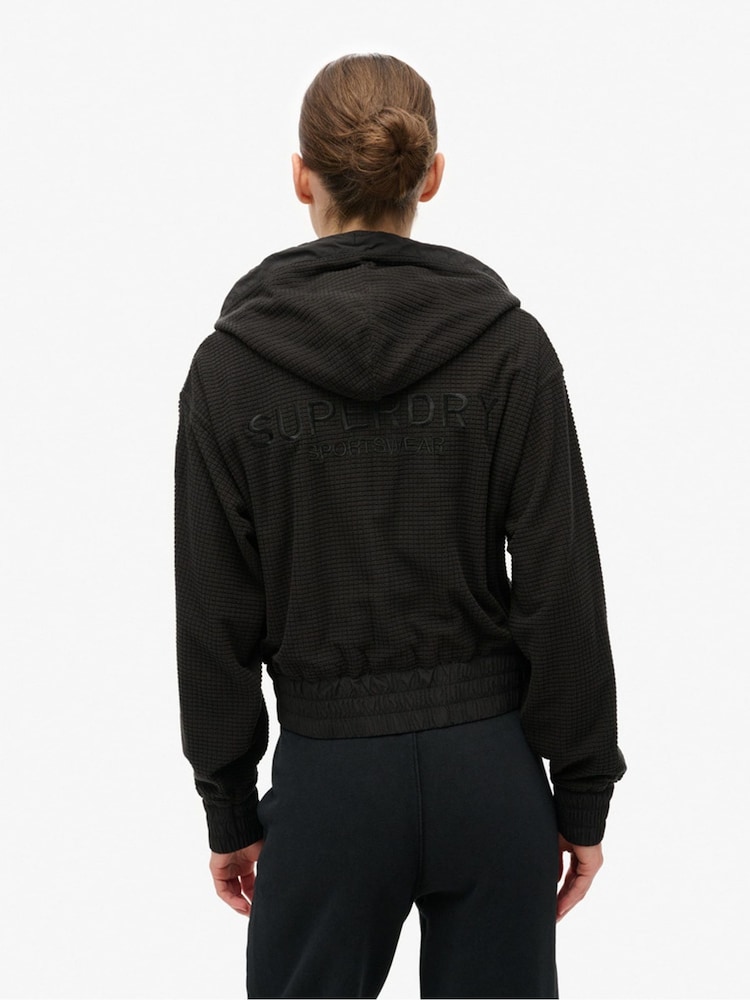 Superdry Black Sport Tech Grid Fleece Zip Hoodie - Image 2 of 6