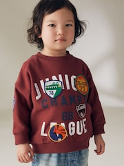 Burgundy Red Varsity Badged Crew Neck 100% Cotton Sweatshirt (3mths-7yrs) - Image 1 of 6