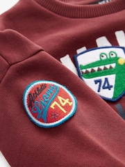 Burgundy Red Varsity Badged Crew Neck 100% Cotton Sweatshirt (3mths-7yrs) - Image 5 of 6