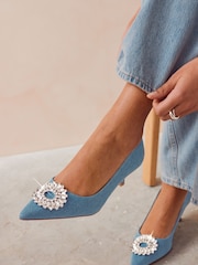 Denim Forever Comfort Jewel Trim Kitten Heels - Image 1 of 8