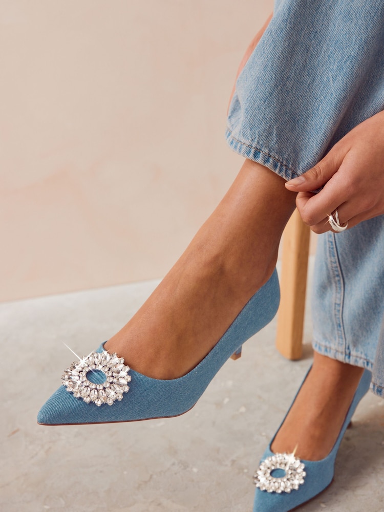 Denim Forever Comfort Jewel Trim Kitten Heels - Image 1 of 8
