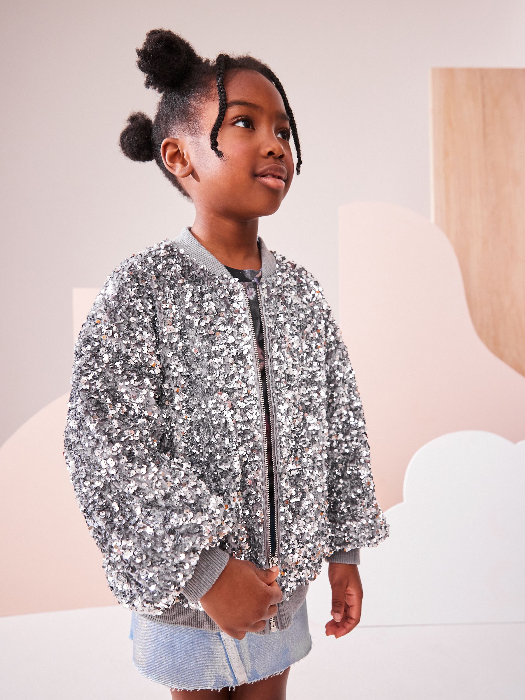Buy Silver Sequin Bomber Jacket 3 16yrs from Next USA