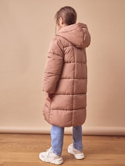 Dusky Pink Longer Length Shower Resistant Fur Lined Hooded Padded Coat (3-16yrs) - Image 3 of 9