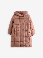 Dusky Pink Longer Length Shower Resistant Fur Lined Hooded Padded Coat (3-16yrs) - Image 5 of 9