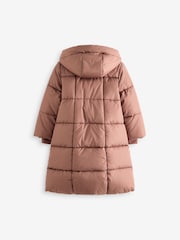 Dusky Pink Longer Length Shower Resistant Fur Lined Hooded Padded Coat (3-16yrs) - Image 6 of 9