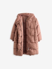Dusky Pink Longer Length Shower Resistant Fur Lined Hooded Padded Coat (3-16yrs) - Image 7 of 9