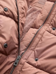 Dusky Pink Longer Length Shower Resistant Fur Lined Hooded Padded Coat (3-16yrs) - Image 8 of 9