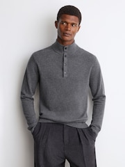Gris medio melange - Reiss Prince 100% Cachemir Cuello alzado Suéter - Imagen 3 de 6