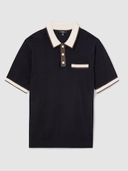 Reiss Navy Reid Merino Wool Contrast-Trim Polo Shirt - Image 2 of 7