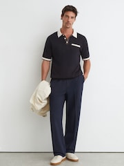 Reiss Navy Reid Merino Wool Contrast-Trim Polo Shirt - Image 3 of 7