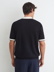 Reiss Navy Reid Merino Wool Contrast-Trim Polo Shirt - Image 4 of 7