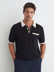 Reiss Navy Reid Merino Wool Contrast-Trim Polo Shirt - Image 5 of 7