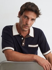Reiss Navy Reid Merino Wool Contrast-Trim Polo Shirt - Image 6 of 7