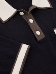 Reiss Navy Reid Merino Wool Contrast-Trim Polo Shirt - Image 7 of 7